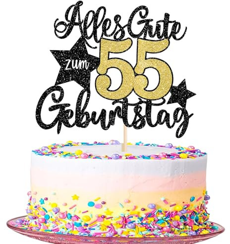 1 Stück 55 Alles Gute Zum Geburtstag Tortendeko - 55th Kuchen Deko Happy Birthday Cake Topper - 55 Jahre Kuchendeko für Frauen Männer Party Dekorationen