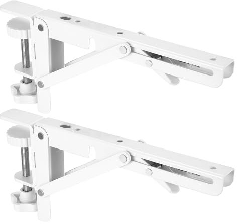 Escuadras Abatibles, Bisagras Abatibles, Escuadras para Estanterias, Soporte de Estante Estantería Plegable Soporte Estanteria Pared con Abrazaderas en C, Blanco Soportes para Estantes Mesa Plegable