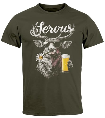 Neverless® Herren T-Shirt Hirsch Tracht Modern Lustig Volksfest Bayern Servus Hallo Bier Fashion