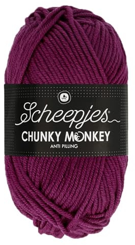 Scheepjes Chunky Monkey Aran Weight Yarn | 100g Ball | Anti-Pilling Acrylic | Soft & Hypoallergenic for Knitting and Crochet Blankets, Toys & Garments (1061 Cerise)