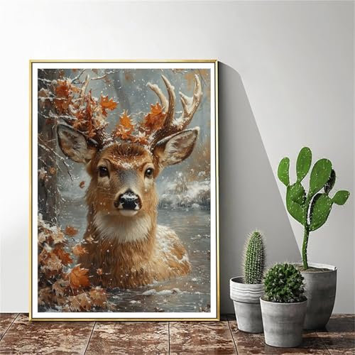 Peinture Numero Adulte Animal Peinture Numero Enfant Cerf Kit de Peinture par Numero d'art Loisirs CréAtifs Adultes, activité Manuelle ,Avec Pinceau ,Pigment Acrylique (Sans Cadre) 80x100cm C-465