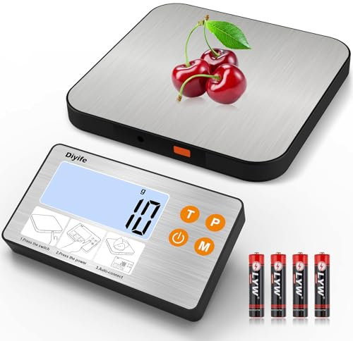 Bascula Cocina Digital de 15 kg, [Diseño Dividido-15kg/1g] Diyife Balanza Cocina de Acero Inoxidable Multifuncional, con Pantalla LCD Magnética, Precisión de 1 g, con Función de Tara