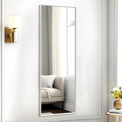 AAZZKANG Mirror Full Length Large Over The Door Hanging Mirrors with Metal Framed Large 120x40cm Rectangle for Bedroom Living Room Bathroom Entryway White