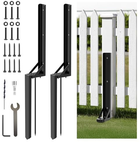 comeder 2 Pack Fence Post Repair Kit, Fence Supports for Wooden Posts with Nails, Heavy Duty Fence Post Repair Stakes, Ground Spike for Repairing Tilted Broken Wooden Fence