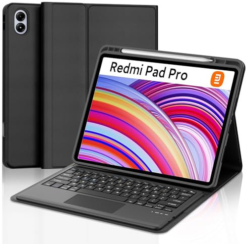 WAVATA Clavier pour Redmi Pad Pro 12.1/Xiaomi Poco Pad 2024 avec Pavé Tactile, Étui Clavier pour Xiaomi Redmi Pad Pro 2024 Magnétique Amovible Français AZERTY Layout, Noir