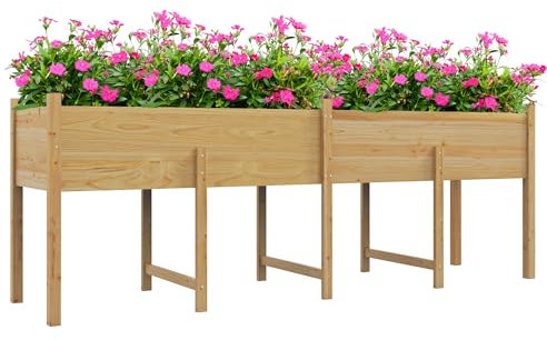 Outsunny Jardinière sur Pieds, carré Potager de Jardin sur Pieds avec Inserts d'irrigation et Feutre de Drainage Potager surélevé en Bois pour Fleurs, Herbes, légumes, 225 x 55 x 80 cm, Bois Naturel