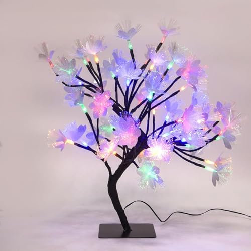 Drawelry LED Tree Light, 48 LED Flower Table Lamp, Fibre Optic Night Lights, USB Powered Artificial Bonsai Tree Lamp for Autumn, Home, Party, Christmas Decorations (Multicolor)