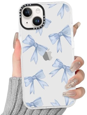 Yoedge Transparent Blue Bow Phone Case for iPhone 14/iPhone 13 6.1, with Aesthetics Pattern Design Ultrathin Soft TPU Silicone Cases,Shockproof Bumper Protector Matte Girls Women Cover,for iPhone 14
