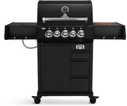 BURNHARD® EARL Gasgrill 3-Brenner, Edelstahlrost, Schwarz-Matt | Heckbrenner, Abdeckhaube, Seitenkochfeld, 900°C Infrarot-Keramik-Seitenbrenner, 19.25kW Leistung