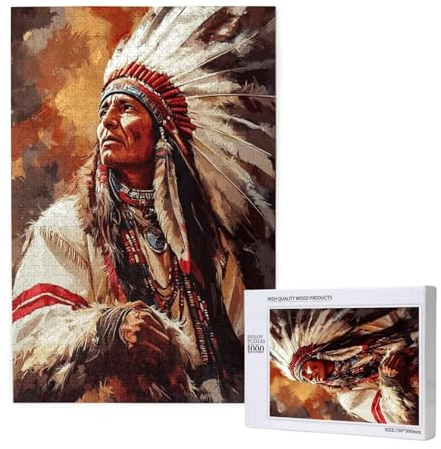 Puzzle Indianer,Puzzle 300 Teile Mann Holzpuzzle Erwachsene mit Geschenkbox und Poster,Schwieriges,Unterhaltsames,Herausforderndes,Geeignet für Anfänger ab 14 Jahren,Geschenke für Männer/Frauen M-1204