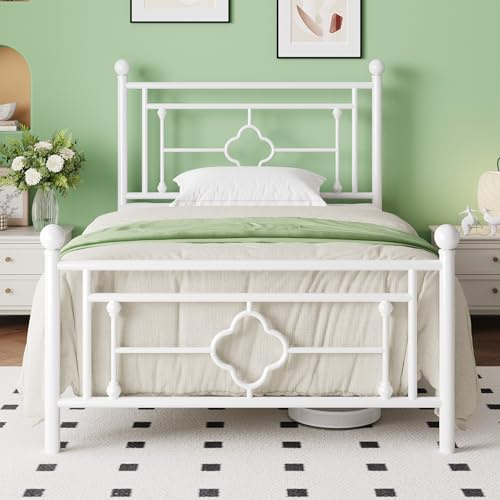 MUTICOR Metallbettgestell 90 x 200 cm, Modernes Bett mit Kopfteil und Lattenrost, Plattformbett für Schlafzimmer, Gästezimmer, Unterbett-Stauraum, Geräuschfrei, Einfache Montage, Weiß