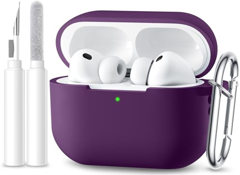 Maledan Compatibile con Cover AirPods Pro 3 2025 Custodia, Case Protettiva Antiurto in Silicone Morbido per Apple AirPods Pro 3 Generazione con Kit di Pulizia e Moschettone [LED visibile],Viola scuro