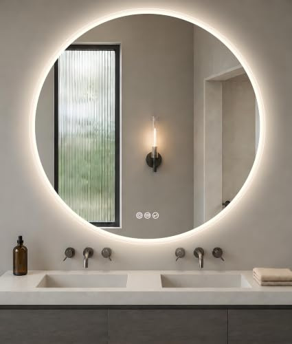 S'bagno Bluetooth Runder-Badspiegel-mit-Beleuchtung-100cm | Badezimmerspiegel-mit-Beleuchtung, Entfoggen, 3000K/4000K/6500K, Dimmbar, HD-gehärtetes Glas, Speicherfunktion, IP44