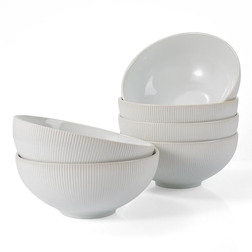 Jiwoo 6er Pasta- & Suppenschalen 1500 ml aus Bone China – stapelbar
