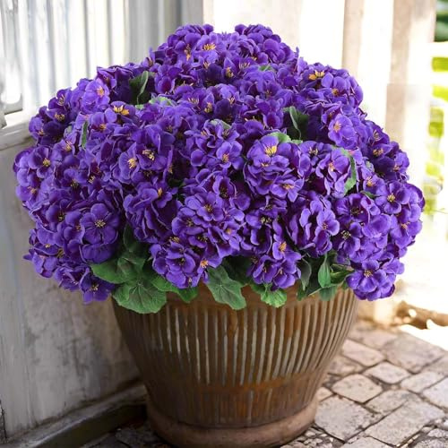 6 Pcs Artificial Geranium Flowers for Outdoors Geranium Silk Red Flower Outdoor UV Resistant Garden Plants Faux Flowers for Christmas Home Kitchen Table Centerpieces Decor