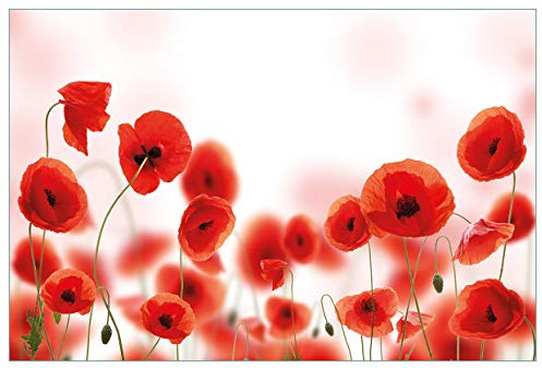 Wallario Küchenrückwand selbstklebend 90 x 60 cm, Motiv: Leuchtende Mohnblumen - Rote Mohnblumenblüten | Spritzschutz abwischbar & pflegeleicht