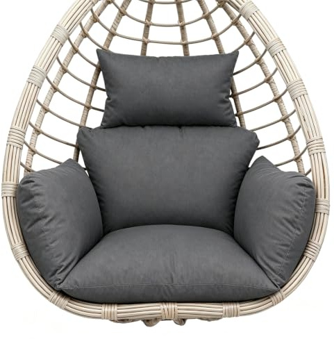 Hängesessel Kissen Outdoor Wasserdicht, Weiche Polsterauflage Für Hängesessel & Schaukelstuhl, Ersatzkissen Mit Kopfstütze, Dickes Sitzkissen Für Rattan Hängesessel, Hängeschaukel (Dunkelgrau)