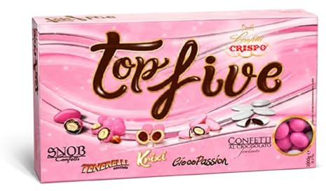 Crispo Confetti Top Five ROSA Mix 5 Gusti Sfumati ROSA con Snob, Tenerelli, Krixi, CiocoPassion e Cioccolato Fondente, Ideali per Nascita, Battesimo, Confettata e Bomboniere 1Kg