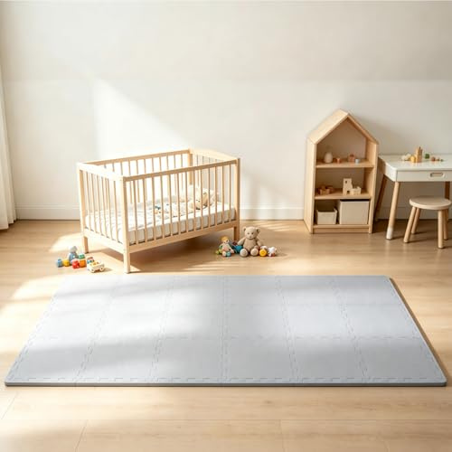 Soontrans Spielmatte Baby 36 Matten, Puzzlematte mit Rand 30.5x30.5x1cm, Eva Schaumstoffmatte Bodenschutzmatte, Krabbelmatte Bodenmatte Kinder, Puzzle Matte für Kinderzimmer(Hellgrau)