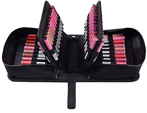 ROWNYEON Custodia Portatile per Tester di Rossetto con Manico - Organizzatore e Borsa per Makeup (67 Slot, Cerniera Dorata, Nero)
