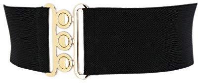 FASHIONGEN - Damen Breiter elastische gürtel, GLORIA - Schwarz (Goldenschnalle), XS / 32 bis 35