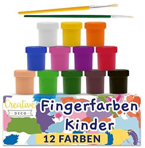 Creative Deco Fingerfarben Kinder Ungiftig Bastel-Farbe Plakat-Farbe Set | 20 ml x 12 Mehrfarbige Becher | 12 Grundfarben | Finger-malfarben Perfekt für Anfänger Studenten Künstler