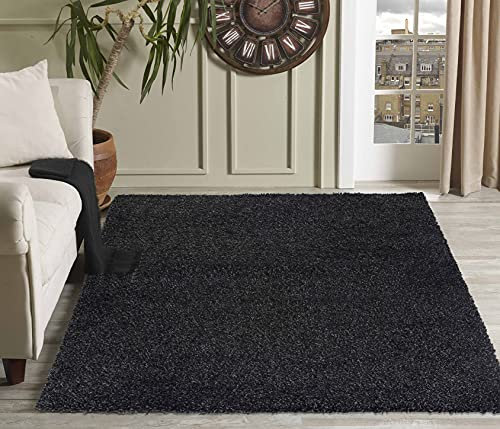 Serdim Rugs Living Room Shaggy Area Rugs, Polypropylene, Anthracite, 200x290cm(6'7x9'6)
