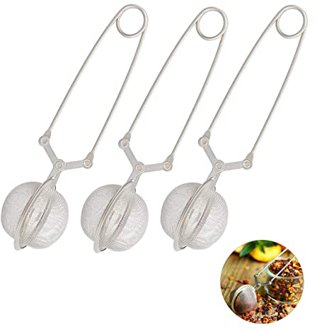 Relaxdays, argento Set Infusore Tè, 3 Pinze con Filtro a Uovo, in Acciaio, a Sfera, Tazze & Bicchieri, Maglie Fine,Ø 4 cm, inox