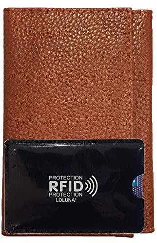 LOLUNA® Porte Papier Voiture Cuir Souple + étui Carte RFID, Format 3 Volets Compact, Carte Grise, permis, identité, Assurance, crédit - Marron