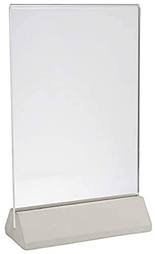 APS 71497 Kartehalter, 2tlg. „Element“, Tafelhalter, Menühalter, Tischschild, Fuß aus Beton, Halter aus Acryl, 6,5 x 15,5 cm, 26 cm Höhe