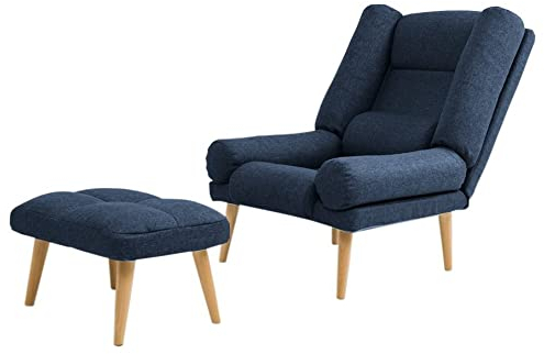Grekpol Liegesessel mit Fußhocker, Rückenlehne 5-stufig einstellbar, Sessel B75 x H100 x T65/130 cm, Hocker B65 x H25 x T42 cm, blaucobalt