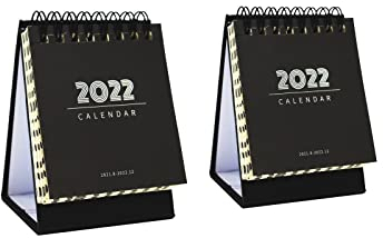 JKXWX Tischkalender 2021-2022 Schwarzer Mini-Tischkalender mit schwarzen Streifen Spitze Innenseite Niedliche und praktische Büro Agenda Notizblock Desk Kalender Schreibtisch Kalender