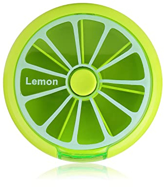Creative Portable Mini 7 Day Weekly Circular Shape Rotary Cute Fruit Style Pill Storage Case Box(Lemon Green