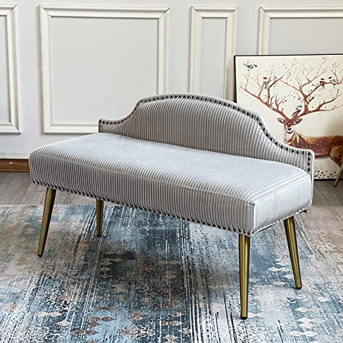 Moderne osmanische Sitzbank, Eingangsbank, Möbeldekor, luxuriöse Endbank mit Rückenlehne, samtgepolsterte Schlafzimmerbank, Esszimmerbank, Hellgrau, 80 x 40 x 66 cm (31 x 16 x 26 Zoll)