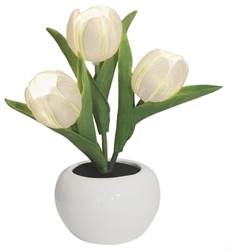 SPORTARC Tulpe Lampe Tisch, Simulierte Tulpe Nachtlampe Dekorative Simulierte Blumen Tischlampe Nachtlicht für Schlafzimmer, Weiß