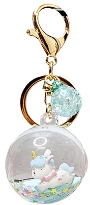 ZDHC Porte-clés mignon en forme de boule de cristal licorne sable mouvant mouvement créatif flottant aide à se détendre porte-clés sac pendentif pour filles, bleu, taille unique