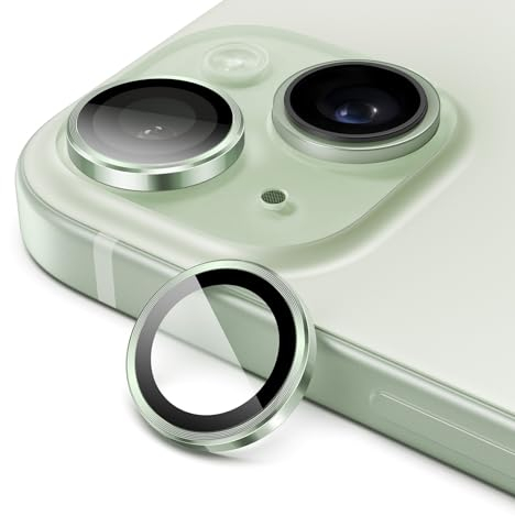JETech Camera Lens Protector for iPhone 15 6.1-Inch and iPhone 15 Plus 6.7-Inch, 9H Tempered Glass Metal Individual Ring Cover, HD Clear, 1 Set (Green)