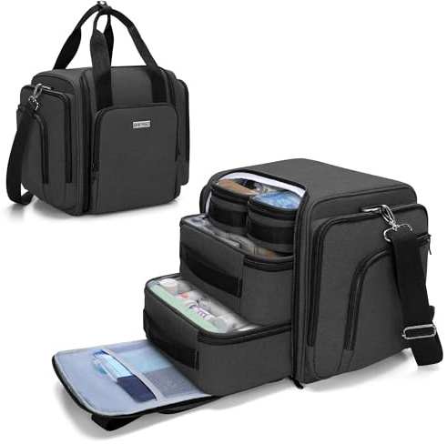 BAFASO Large Pill Bottle Organizer with 4 Inner Removable Pouches, Medicine Bag Come with Shoulder Strap (BAG ONLY), Black