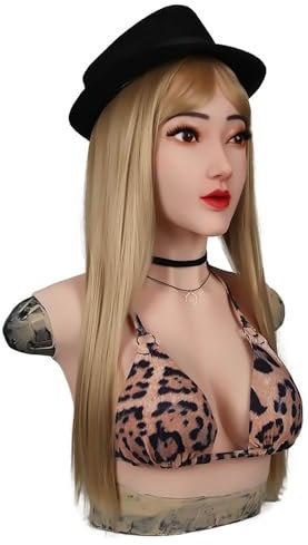 Maschio Realistico Silicone Maschera Maschera Viso Femmina Morbida Maschera In Silicone Artificiale Adatto Per Crossdressing Transgender Halloween Costume Cosplay Headwear (Color : Brown)