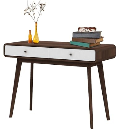 DHP Furniture Cassie Schreibtisch mit 2 Schubladen Walnuss-Optik, Weiß aus Spanplatte (BxTxH) 120x50x79 cm