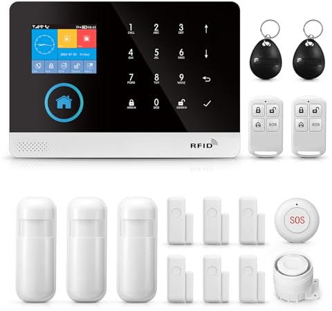 PGST Sistema de Alarma para Casa y Negocios Sin Cuotas Mensuales,Kit de Alarma WiFi/gsm Controlable con Aplicación Móvil, Ampliable con 99 Sensores, Compatible con Alexa y Google Assistant