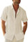 Glacspyg Men's Linen Short Summer Short Sleeve Guayabera Linen Shirt Work Casual Shirt Fit Business Casual Holiday Beige XL
