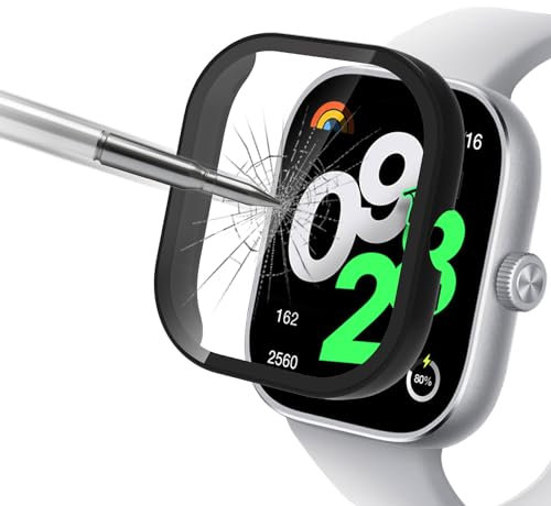 ZoRoll Coque Compatible avec Xiaomi Redmi Watch 4, Étui de Protection avec Verre Trempé, Couverture Totale Rigide Anti-Rayure PC Coque Compatible avec Xiaomi Redmi Watch 4 - Noir