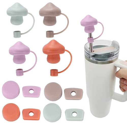 4PCS Straw Cover Cap Compatible with Stanley Cup Straw,Cute Mushrooms Straw Cover Compatible with Stanley Cup, Stanley Cup Silicone Straw Tops