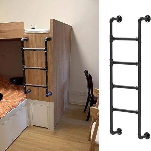 1,8 m Dachbodenleiter für Etagenbett, Fenster, Brunnen/Dachbodentreppen, schwarze Metalltreppe mit Pads zum Klettern und Fluchten