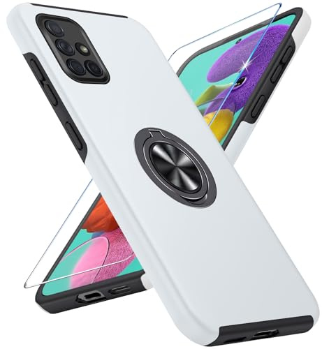 Vaki Handyhülle für Samsung Galaxy A51 4G Hülle mit Schutzfolie, Schutzhülle Galaxy A51 4G Case mit Magnetischer Ring Ständer Kratzfest Fallfestigkeit Stoßfest für Samsung A51 4G Cover (Silber)