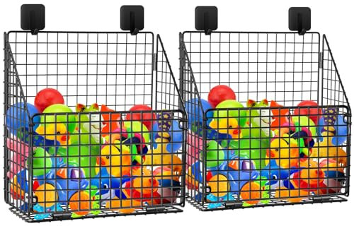 2 Pack Bath Toy Storage Organizer Basket, Large Metal Foldable Bathtub Shower Organizer, Wall Mounted Hanging Shower Basket, Bath Toy Holder For Sorting Toys/Clothes/Toiletries,Easy Access