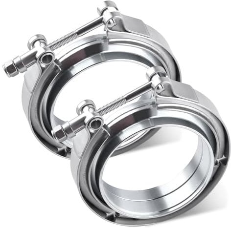 LEONTOOL 3 Inch V Band Clamps, 2 Pack 304 Stainless Steel V Band Clamp with Male Female Flanges, Universal V-Band Flange Clamp Kit for Exhaust System, Turbocharger, Downpipe and Mufflers