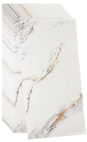 sourcing map 10pcs Peel and Stick Wall Panels 23.6 x 11.8 Skin Feel Brick Wallpapers (19.4 Sq. Ft. / 1.8 Sq.m. Coverage) Marble Tiles Adhesive Backsplash, Gray Stripes White