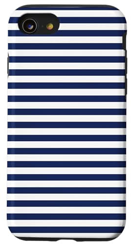 Navy Blue and White Striped Horizontal Lines Preppy Stripes Case for iPhone SE (2020) / 7 / 8
